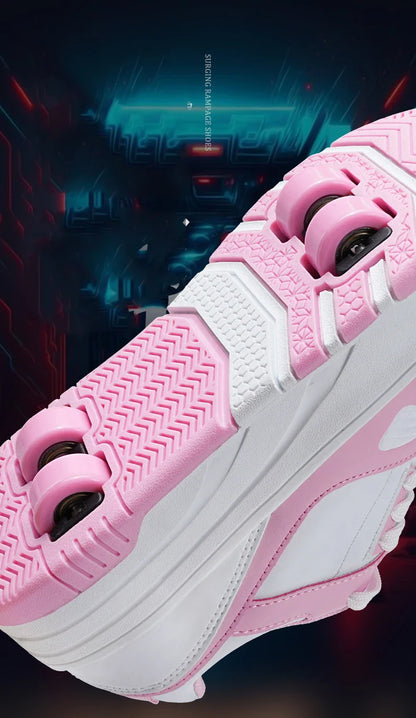 Four wheel roller shoes Boys girls walking shoes Casual outdoor sports slide and shrink school students pulleys shoes sneakers
