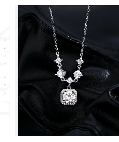 D Color Moissanite 925 Sterling Silver Luxury Geometric Charm Necklace Bracelet For Women Wedding Statement Jewelry Set