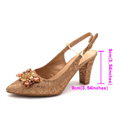 Classics Italian Design Shoes and Bag Set in Orange Color Comfortable Heels Pointed Toe Pumps for Wedding Party