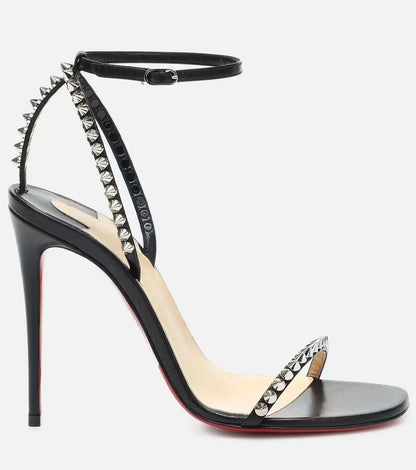 French white rivet strap versatile sexy temperament red sole super high heels open toe sandals fashion sandals round toe