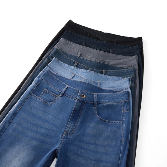 Spring Summer Brand Clothing Lyocell Fabric Men's Jeans Classic Business Straight Denim Pants Work Trousers Male Plus Size 29-40