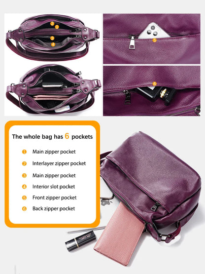 Elegant Genuine Leather Women's Shoulder Bag Trendy Crossbody Messenger Bag for Ladies Dark Red Blue 100% Satchels Hobo