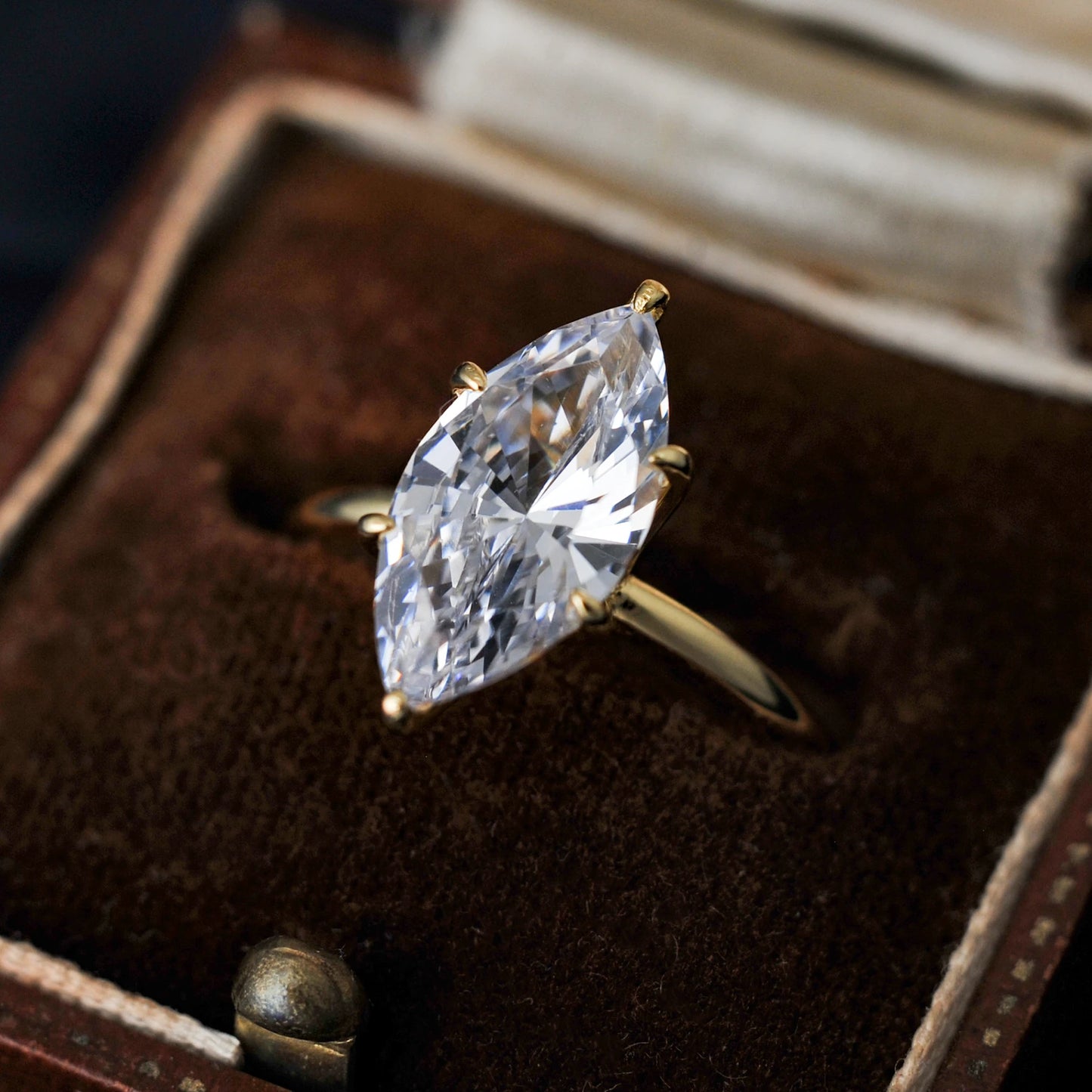 Vintage 9ct 5A Marquise Shape Cubic Zirconia Solitaire Engagement Ring For Women 925 Sterling Silver 14K Yellow Gold
