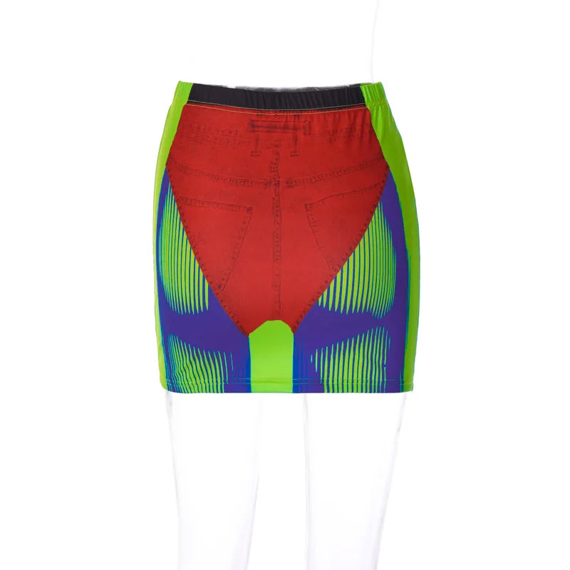 Fashion Women Tie Dye 3D Print Mini Skinny Skirt Female Summer Wrap Hips Skirt Ladies Sexy Streetwear Elestic Pencil Skirts