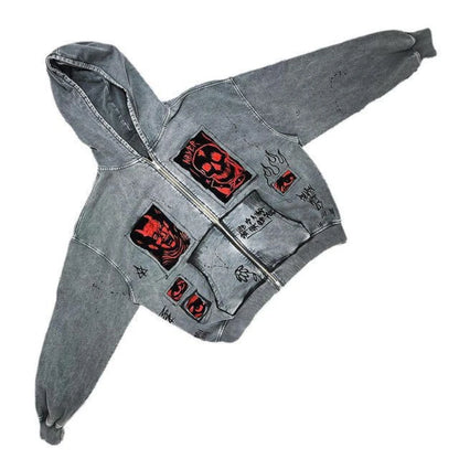 European and American street Y2K devil print fashion trend Harajuku heavyweight men's and women's loose hooded hoodie Y2K EMO