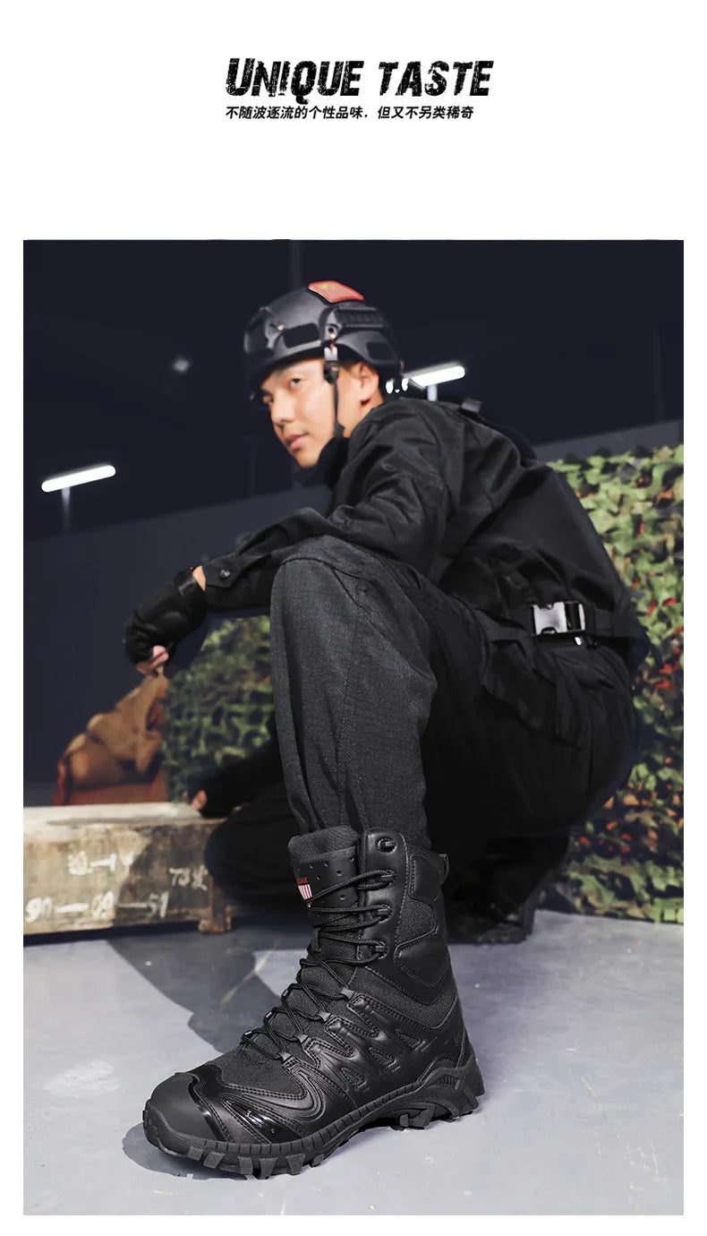 Men's trend high-top outdoor boots four seasons non-slip comfortable hiking boots professional protective tactics training boots
