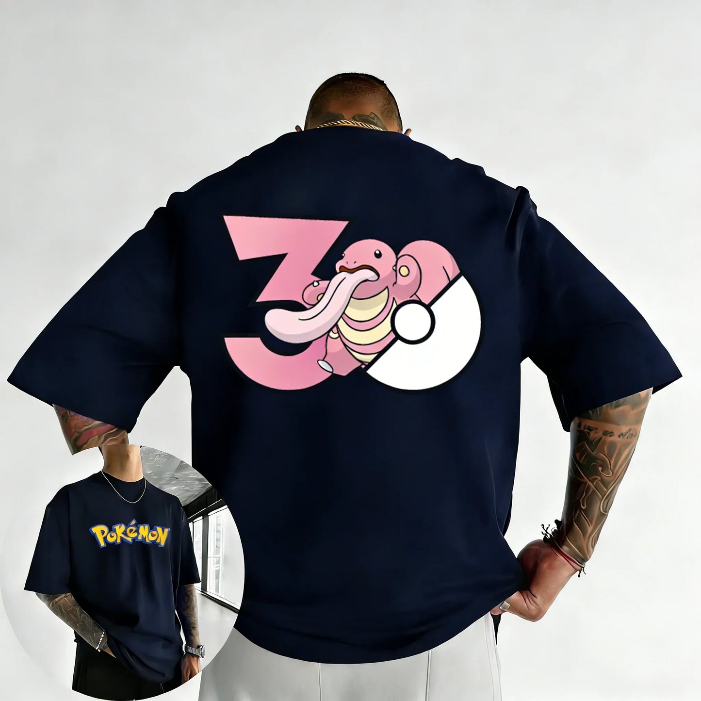 30th Anniversary Lickitung Printed T-shirt Summer Men's and Women's Trendy Large Loose Casual Y2K Short Sleeve Top