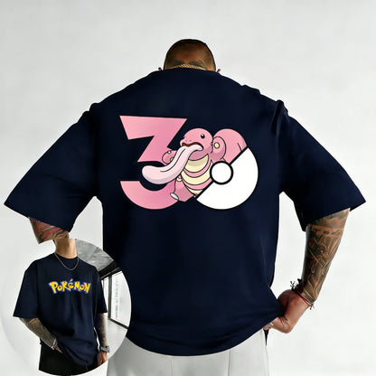 30th Anniversary Lickitung Printed T-shirt Summer Men's and Women's Trendy Large Loose Casual Y2K Short Sleeve Top