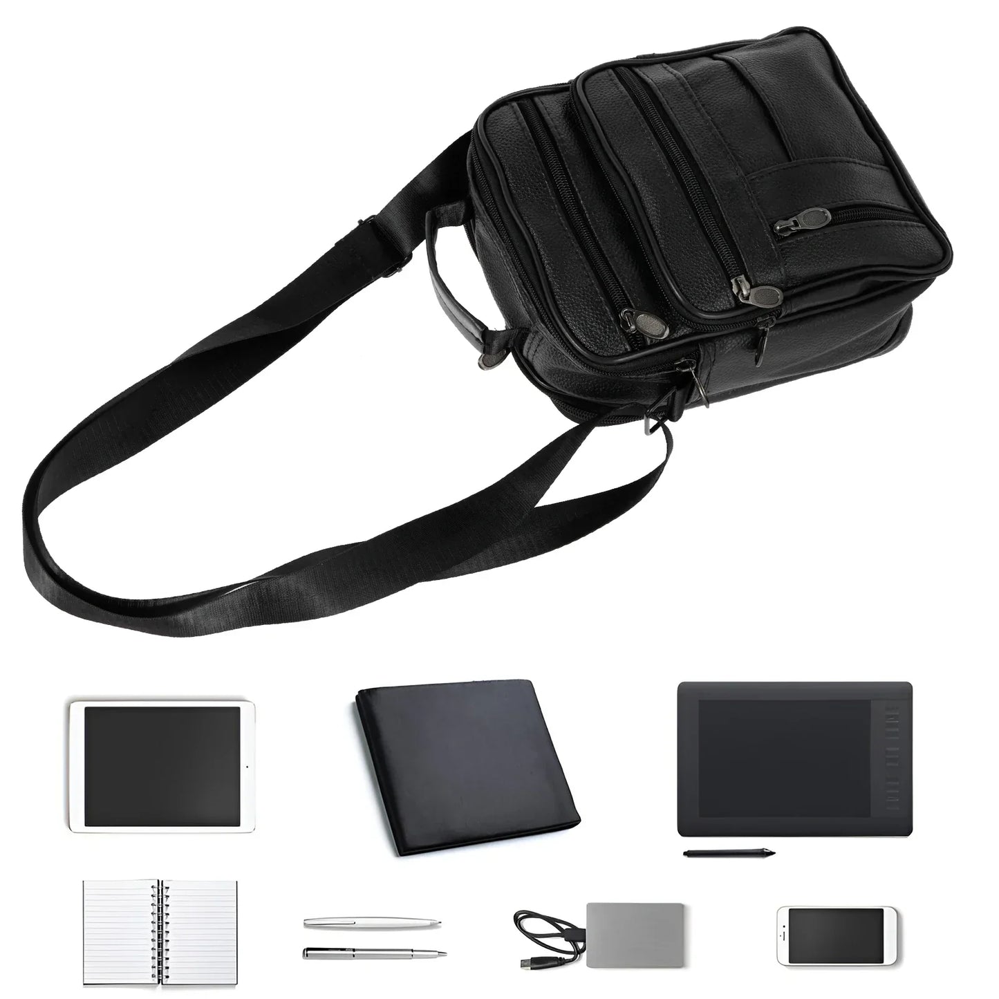 Leather Shoulder Bag for Men Small Crossbody Backpack Shoulder Bag with Adjustable Shoulder Straps PU Leather Chest Bag Daypack