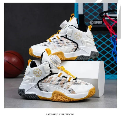 Boys Girls Quick Twist Lace Basketball Shoes Wear Resistant Comfortable Outdoor Athletic Footwear