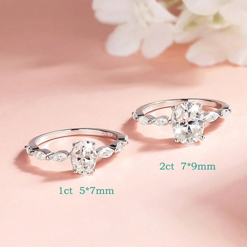 1CT 2CT Oval Cut Full Moissanite Wedding Ring for Women Bridal Promise Band 100% S925 Sterling Silver Plated 18k Gold