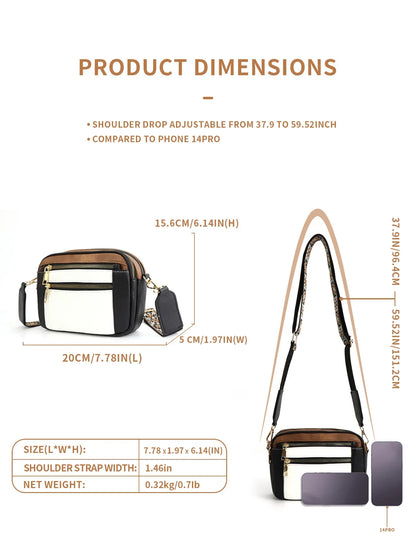 Ladies' Small Square Bag Two-tone Leather Crossbody Bag Large-capacity PU Crossbody Wallet Multi-functional Small Square Bag