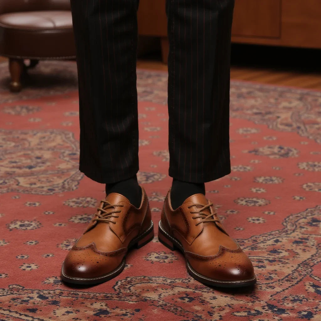 Men's Classic Brogue Dress Shoes – Oxford Wingtip Leather Formal Footwear