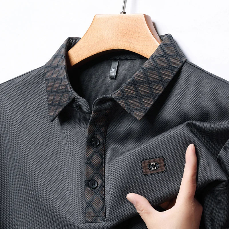 High quality brand long sleeved men's polo shirt autumn fashion personality collar and Z-letter badge design casual Paul T-shirt