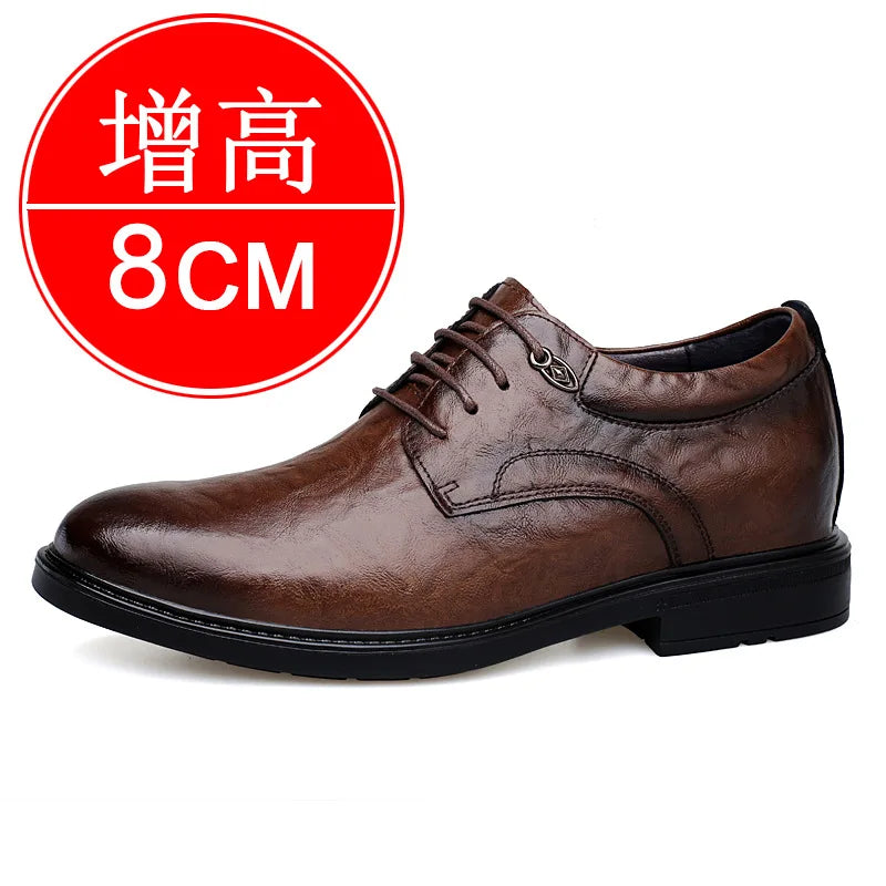 Leather Casual Elevator Shoes for Men 10cm Invisible Height Increase Casual Sneakers Business Formal Shoes