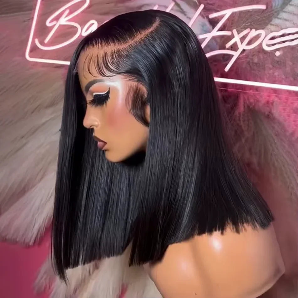 220% Density Bob Wigs Straight Human Hair Lace Front Wigs 13x4 Bob Brazilian Remy Hair Pre-plucked Lace Front Wigs 16 inch