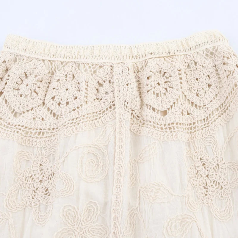 Women's Summer Knitted Boho Fringe Midi Skirt, Lightweight and Breathable, Perfect for Beach Play and Vacation