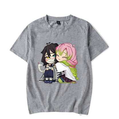 Funny Kanroji Mitsuri Iguro Obanai Cartoon Print T-Shirt Couple Loose Short Sleeve Round Neck Top Anime Casual Shirt Tees