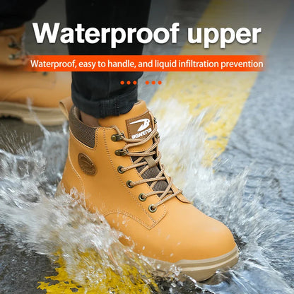 High Top Men Work Shoes Anti-Puncture Anti-smash Work Sneakers Slip Resistant Comfortable Soft Water Resistant Work Hiking Boots