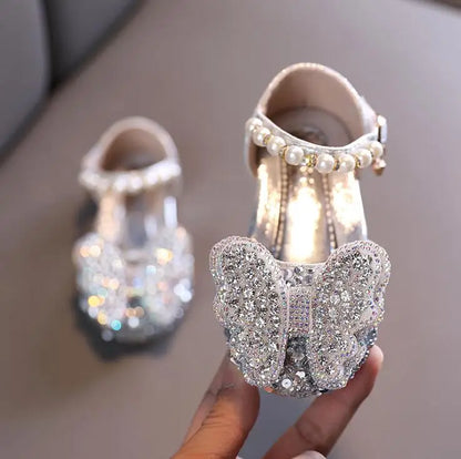 Summer Girls Sandals Fashion Sequins Rhinestone Bow Girls Princess Shoes Baby Girl Shoes Flat Heel Sandals Size 21-35