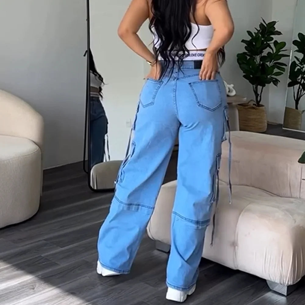 Woman Jeans High Waist Washed Denim Pants Spring Autumn Casual Clothing Slim Fit Elegent Chic Trousers Fashion Y2k New Products