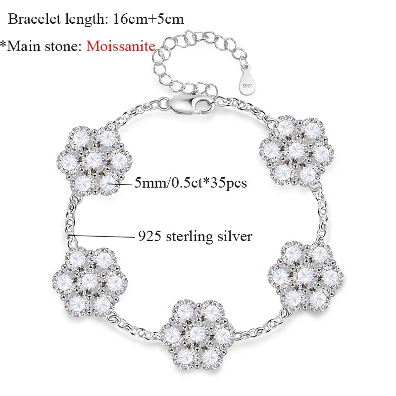 5MM Total 17.5 Carat D Color Full Moissanite Bracelets 100% 925 Sterling Silver Sparkling Wedding Hand Chain Fine Jewelry