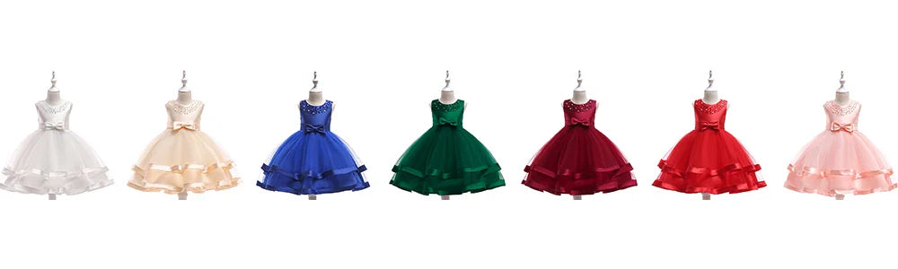Summer Beading Girl Party Dress Christmas Costume Gala Bow Wedding Birthday Princess Dresses for Girls Baptism Prom Gown Vestido