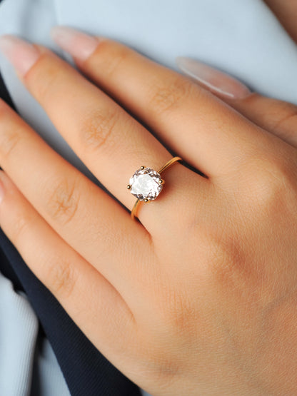 1.5ct 5A Octagon Rose Cut Cubic Zirconia Morganite Pink Solitaire Ring 18K Yellow Gold Plating 925 Sterling Silver