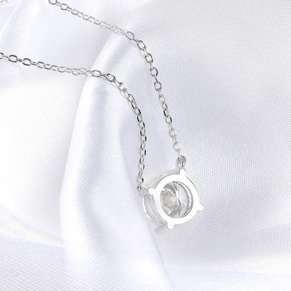 Colar Feminino de Moissanite Banhado a Ouro Branco 1-10 CT Clássico com Pingente de Quatro Garras Joia de Casamento em Prata Esterlina 925