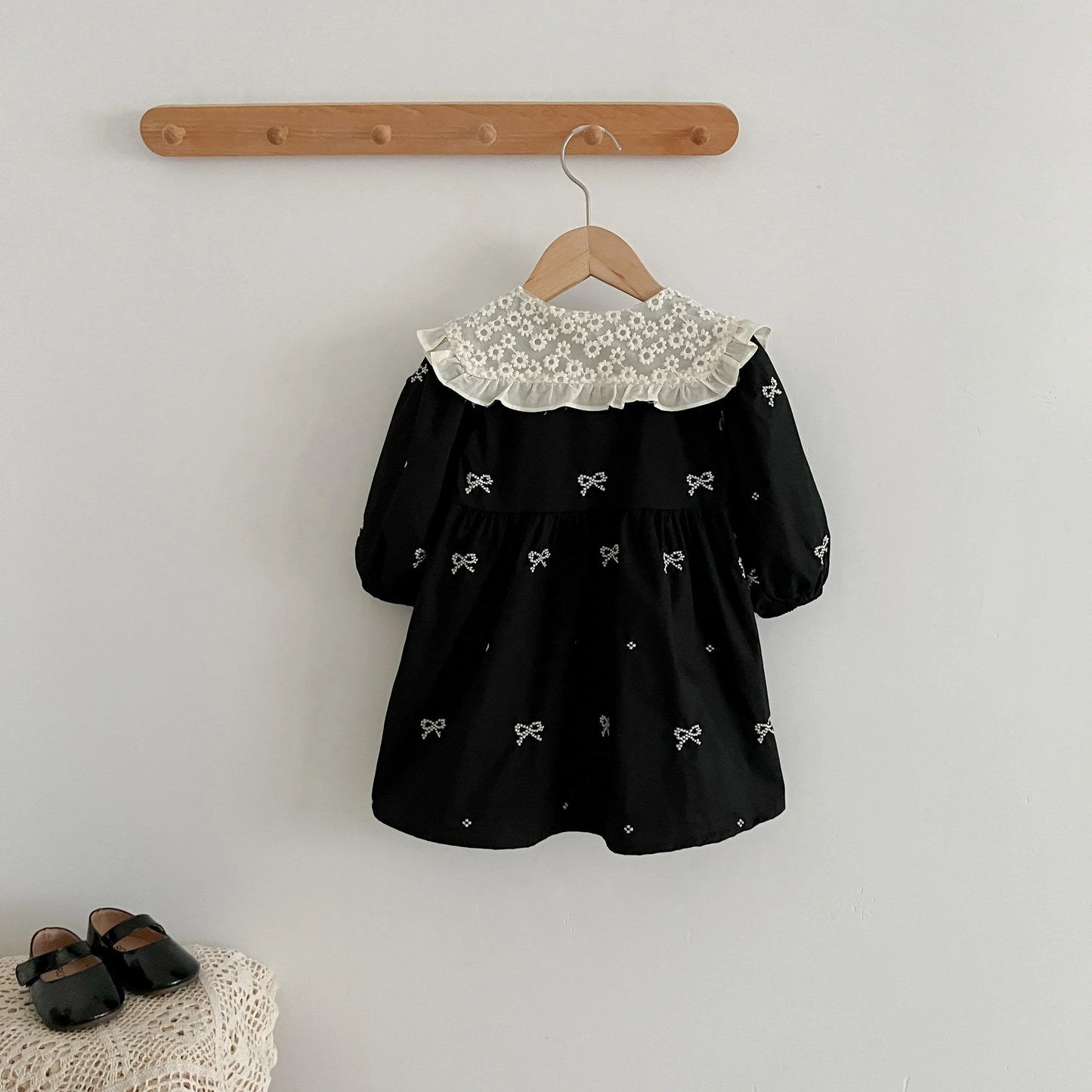 Outono 0-6 anos Vestido de Princesa para Meninas Roupas de Bebê Menina Gola Borboleta Roupas de Bebê Menina Peça Única Vestido Infantil Bordado