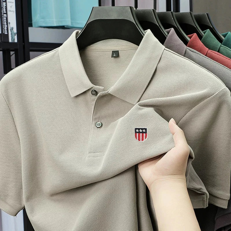 Luxury men's polo shirt brand embroidered short sleeved 100% cotton business casual skin friendly breathable summer new T-shirt