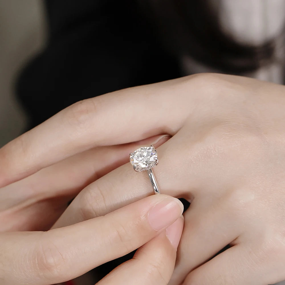 18k Plated 2/3ct Moissanite Diamond Ring for Women Oval Fancy Cut Bridal Sets Solitaire Wedding Promise Band 925 Silver