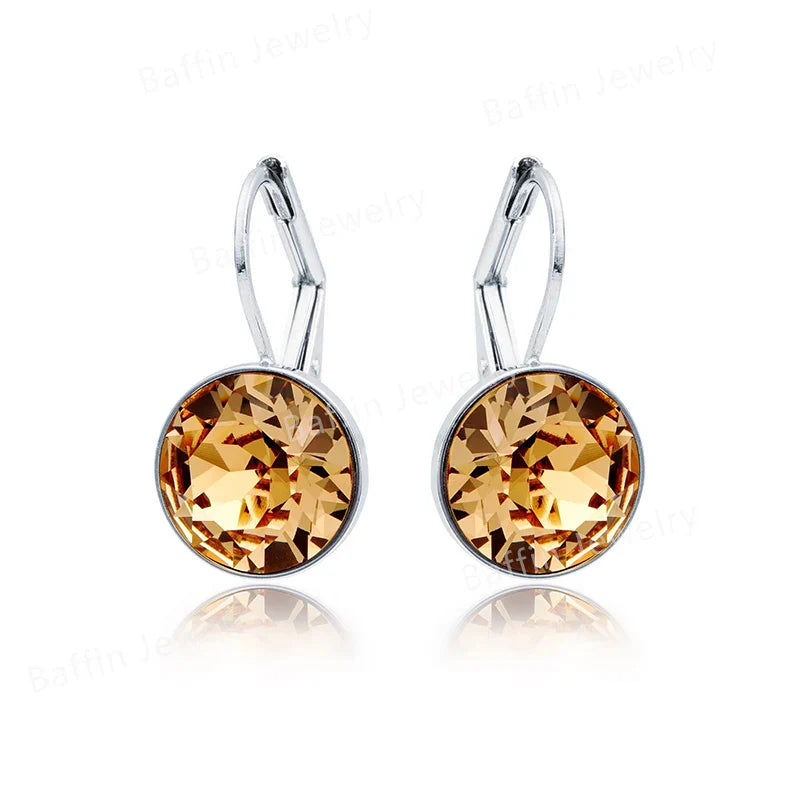 Earring for Women Christmas Birthday Premium Austrian Crystals Round Cut Dangle Silver Gold Color Pierced Jewelry