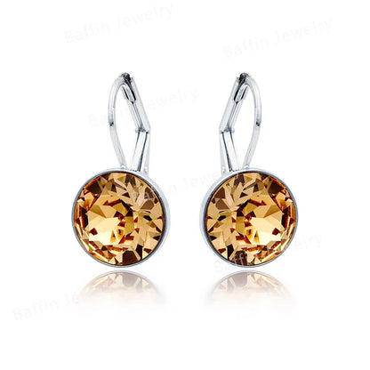 Earring for Women Christmas Birthday Premium Austrian Crystals Round Cut Dangle Silver Gold Color Pierced Jewelry