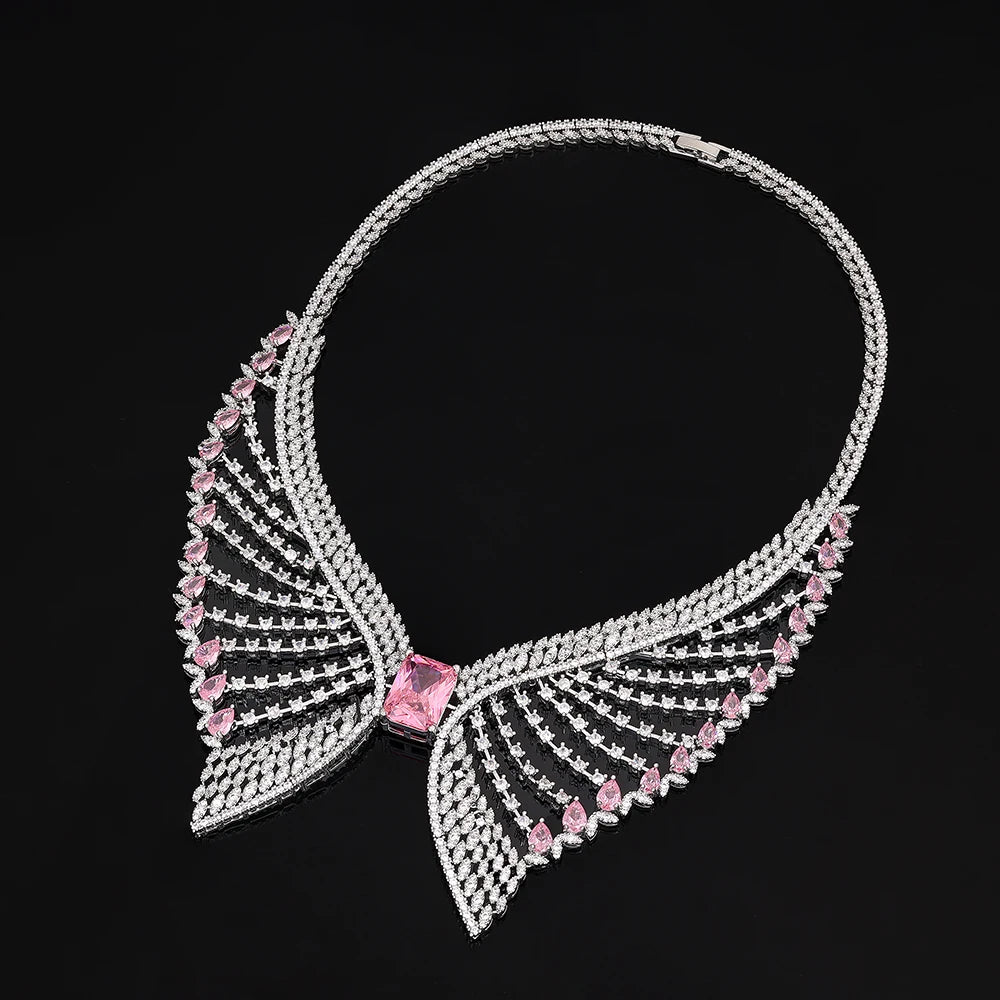 2025 Popular 4-piece Bridal Zirconia Full Set Women's Party Jewelry, Luxury Dubai Nigeria CZ Luxury Crystal Wedding Necklace Set