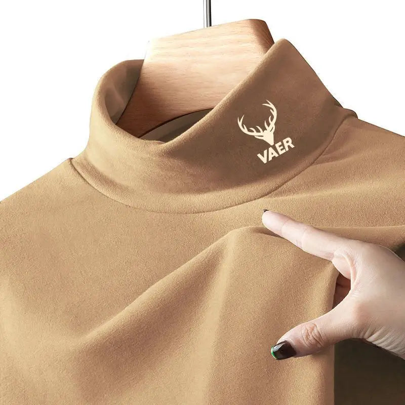 New Pullover Thickened Double-Sided Velvet Fleece Men's Long Sleeve T-Shirt High Collar for Autumn and Winter Casual Wear Tee