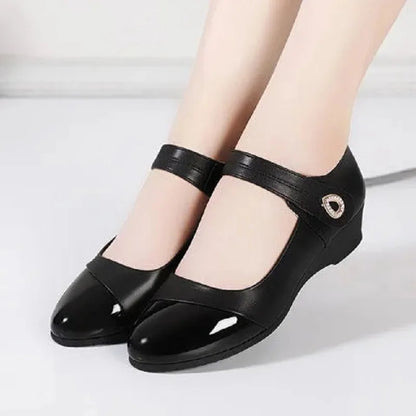 women fashion round toe buckle strap patent leather office high heel shoes lady classic wine red shoes  ba05