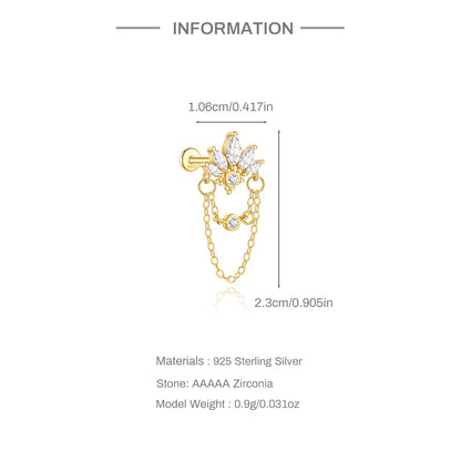 1PC 925 Sterling Silver Horse Eye Chain Tassel Zircon Drop Earrings For Women Ins Minimalism Geometric Earrings Gift