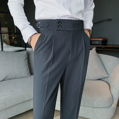 Men British Style Suits Pants New Male Solid High Waist Trousers High Quality Men Formal Slim Fit Business Casual Suit Pants