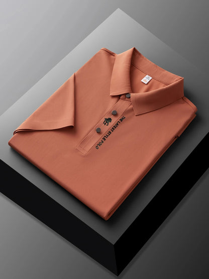 High quality silk breathable short sleeve POLO shirt men's lapel top 2024 summer new light luxury brand printed casual T-shirt