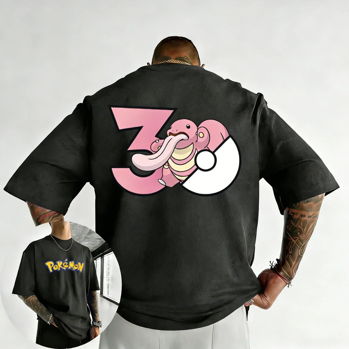 30th Anniversary Lickitung Printed T-shirt Summer Men's and Women's Trendy Large Loose Casual Y2K Short Sleeve Top