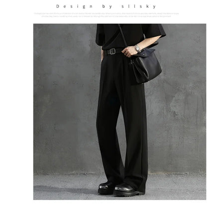 White Luxury Draped Suit Pants Men Fashion Dress Pants Korean Loose Straight Casual Pants Mens Office Formal Trousers Male S-3XL