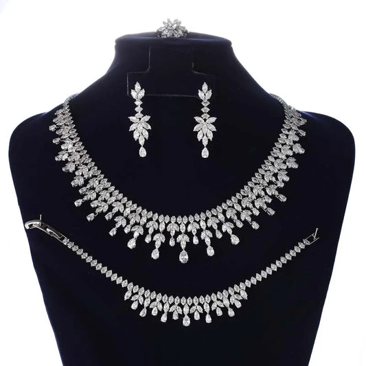 Cubic Zirconia Women Water-drop Jewelry Set BN8593 Necklace Bracelet Earrings And Ring Birthday Gift