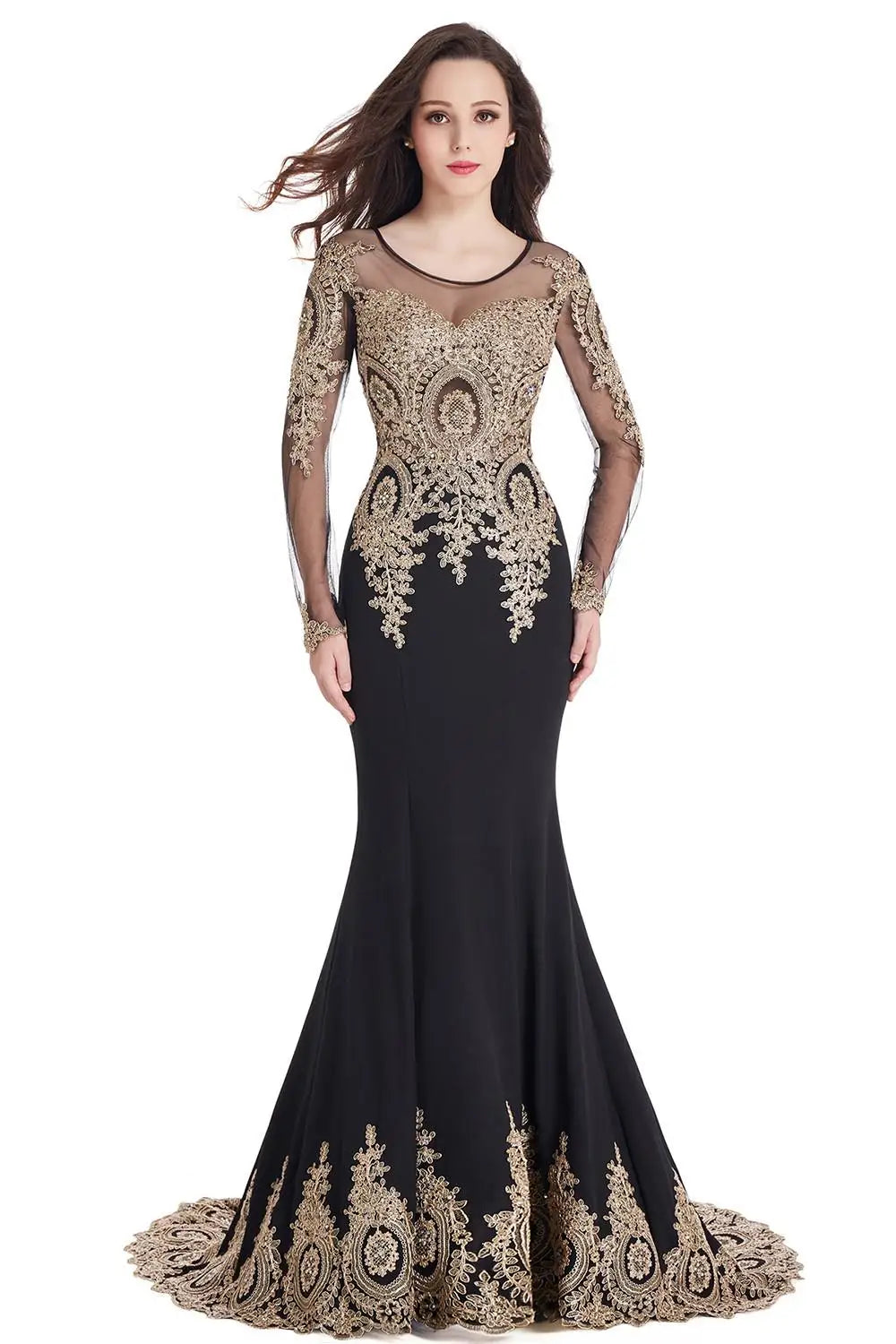 Prom Dresses Women Beading Long Sleeve Backless Elegant Lace Applique Formal Evening Party Gown For Bride Robe De Soirée