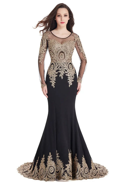 Prom Dresses Women Beading Long Sleeve Backless Elegant Lace Applique Formal Evening Party Gown For Bride Robe De Soirée