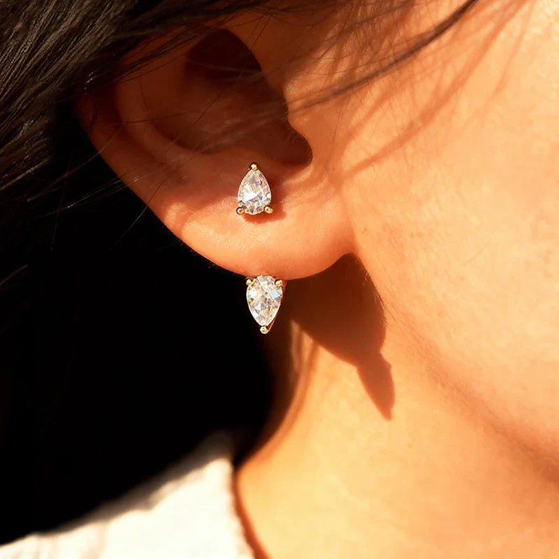 5*8mm Water Drop All Moissanite Stud Earrings for Women Pear Cut Gems 2 Use Way Earring 925 Solid Silver Womans Jewelry