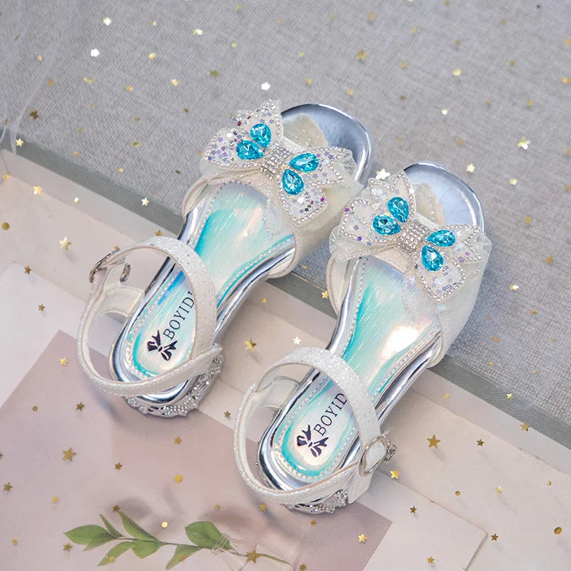Kids'Casual Shoes Sandals PU Leather Crystal Fashion Summer Shoes For Girls Hook and Loop Anti-slip Pink White Shoes Size 26-36