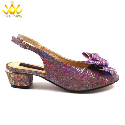 Italian Women Shoes Matching Bag Set in Sky Blue Color Comfortable Heels with Appliques for Wedding