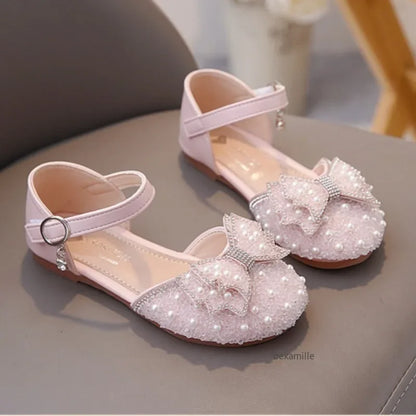 Spring and Summer Girls' Princess Shoes Sandals Flat  Kids Dresses Shoes Pearl  for Kids and Teens