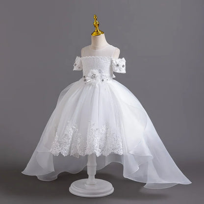 2026 New Summer Flower Girl Graduation Performance Tailcoat Embroidered Party Dress Trailing Tulle3-11 Years Old The Girl Dress